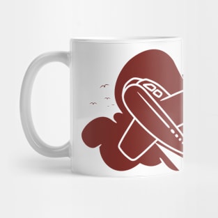 airplane flying through the clouds Mug